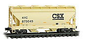 Micro Trains 09200522 - N Scale ACF 39Ft 2-Bay CF Covered Hopper - Round Hatches - CSX NYC (Tan) #875045