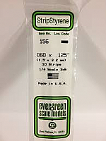 Evergreen Scale Models 156 Opaque White Polystyrene Strips 14in .06x.125 (10pcs pkg)