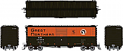 Rapido 155004 - HO 40Ft Boxcar w/ Early Improved Dreadnaught Ends - Great Northern (Green & Orange) - 3pkg