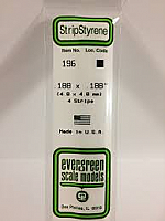 Evergreen Scale Models 196 Opaque White Polystyrene Strips 14in .188x.188 (4pcs pkg)