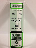 Evergreen Scale Models 115 Opaque White Polystyrene Strips 14in .015x.100 (10pcs pkg)