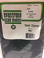 Evergreen Scale Models 9113 - .020in Plain Opaque Black Polystyrene Sheet (6 Sheets)