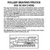 Micro Trains 003 02 034 - N Scale Roller Bearing Trucks w/ long ext. couplers (1pair)