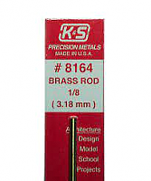 K&S Engineering 8164 All Scale - 1/8 inch Diameter Round Brass Rod - 12inch Long