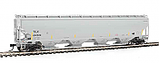 WalthersProto 105865 HO Scale - RTR 67Ft Trinity 6351 4-Bay Covered Hopper -Trinity Industries Leasing TILX #640717 (gray, yellow conspicuity stripes)