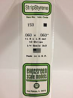 Evergreen Scale Models 153 Opaque White Polystyrene Strips 14in .06x.06 (10pcs pkg)