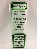 Evergreen Scale Models 8204 - Opaque White Polystyrene HO Scale Strips (2x4) .022In x .043In x 14In (10 pcs pkg)
