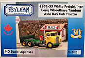 Sylvan Scale Models V-363 HO Scale - 1951-55 White Freightliner Long WB Tandem Day Cab Tractor - Unpainted and Resin Cast Kit