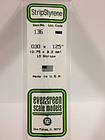 Evergreen Scale Models 136 Opaque White Polystyrene Strips 14in .03x.125 (10pcs pkg)
