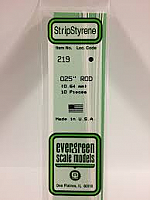 Evergreen Scale Models 219 - OD White Polystyrene Rod .025In x 14In (10 pcs pkg)