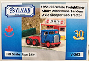 Sylvan Scale Models V-362 HO Scale - 1951-55 White Freightliner Tandem Axle Sleeper Cab Tractor - Unpainted and Resin Cast Kit