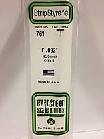 Evergreen Scale Models 764 - Opaque White Polystyrene T Shape .092In x 14In (4 pcs pkg)