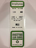Evergreen Scale Models 134 Opaque White Polystyrene Strips 14in .03x.08 (10pcs pkg)