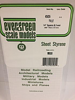 Evergreen Scale Models 4505 - 1/4in x 1/4in Opaque White Polystyrene Square Tile (1sheet) 