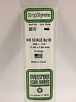 Evergreen Scale Models 8610 - Opaque White Polystyrene HO Scale Strips (6x10) .066In x .112In x 14In (10 pcs pkg)