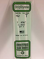 Evergreen Scale Models 762 - Opaque White Polystyrene T Shape .056In x 14In (4 pcs pkg)