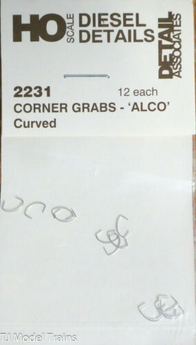 Detail Associates 2231 - HO Scale Curved Corner Grab Irons - For Alco Century Units - pkg(12)