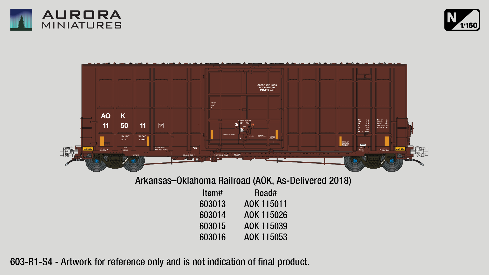Aurora Miniatures 603016 - N Scale Gunderson 6276cf 50' Plate F Boxcar - AOK 115053