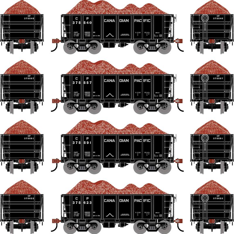 Athearn 1703 - HO 26' PC&F Ore Car Tight-Bottom Low Side with Load, CP #375540/375557/375591/3756...