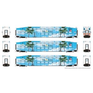 Rapido 1110027 - HO BiLevel Commuter Car: TriRail - Palm Tree: Set #2 (Cab: 511 Coaches: 1005, 10...