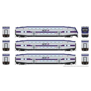 Rapido 1110036 - HO CEM BiLevel Commuter Car: ACE - Modern: Set #2 (Cab: 3313 Coaches: 3224, 3230...