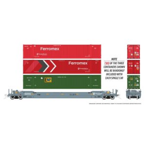 Rapido 1132005-3 - HO 53' Husky-Stack well car + Two containers: Ferromex: Single Car #2: #5242