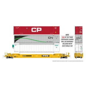 Rapido 1132007 - HO 53' Husky-Stack well car + containers (CAN): TTX - As Delivered: 3-Pack