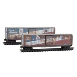 Micro-Trains 983105109 - N Scale 50' Single-Door Boxcar No Roofwalk 2-Pack - Ready to Run -- Nort...