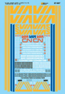 Microscale Decals 60-667 - N Scale VIA Diesels - F40PH etc. - Waterslide Decal