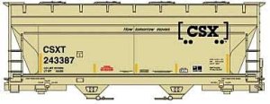 Accurail 81791 - HO ACF 2-Bay Covered Hopper - Kit -- CSX (tan, black, Boxcar Logo, How Tomorrow ...