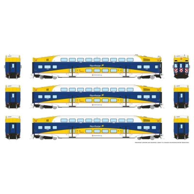 Rapido 1110012 - HO BiLevel Commuter Car: Northstar: Set #1 (Cab: 606 Coaches: 702, 707)