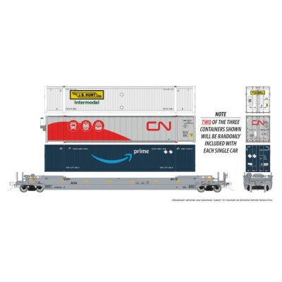 Rapido 1132003 - HO 53' Husky-Stack well car + containers: AOK: 3-Pack #2