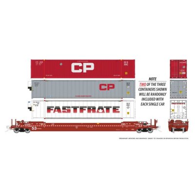 Rapido 1132004 - HO 53' Husky-Stack well car + containers: CP: 3-Pack #2