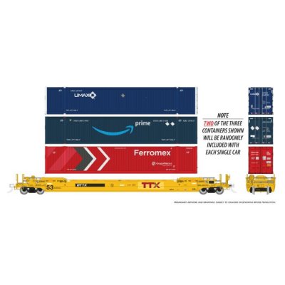Rapido 1132505 - HO 53' Husky-Stack well car 2-Pack: TTX - Patched Logo: 3-Pack #2