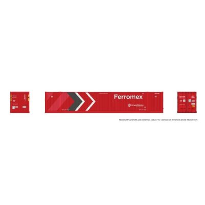 Rapido 1141003 - HO 53' Outside-Braced Container (2-pack): Ferromex - Maroon Arrows