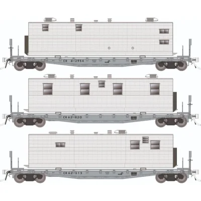 Rapido 138106 - HO F30A 50' Flat Car w/Camp Van: CR - MOW: 3-Pack #2 - Car numbers: #62954 (Offic...