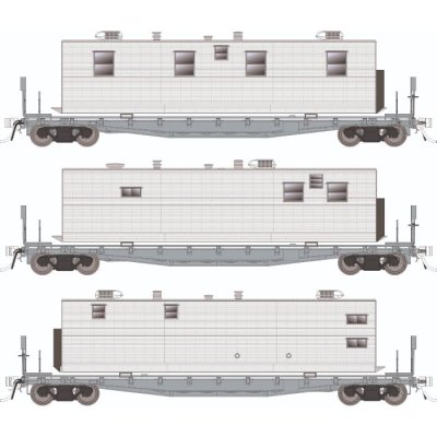 Rapido 138198 - HO F30A 50' Flat Car w/Camp Van: Painted, Unlettered: 3-Pack - Includes Office, K...
