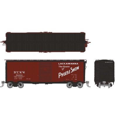 Rapido 181002-6 - HO 1937 AAR 40' Boxcar - Round corner: DL&W - Phoebe Snow: Single Car #51383
