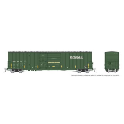 Rapido 191003-6 - HO Trenton Works 6637cuft boxcar: BC Rail - faded w/conspicuity stripes: Single...