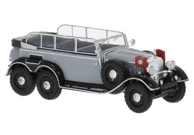 Brekina 21080 - HO Scale 1930s Mercedes-Benz G4 Convertible - Assembled -- Gray, Black