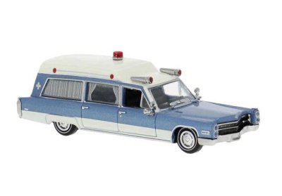 Brekina 19777 - HO Scale 1966 Cadillac Meteor Ambulance - Assembled -- White, Blue