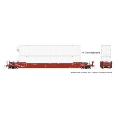 Rapido 401057 - HO 53' Husky-Stack well car + containers: CP: 3-Pack