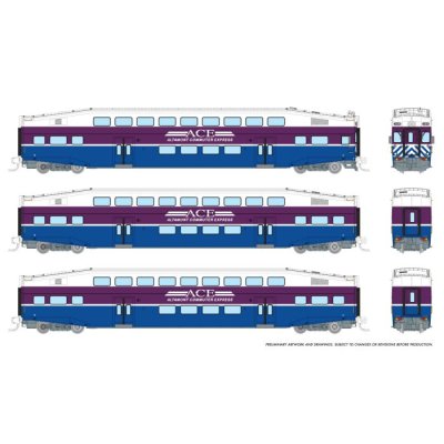 Rapido 546002 - N SCALE Bilevel Commuter Car: ACE - Early: Set #2 (Cab: 3308 Coaches: 3215 3219)
