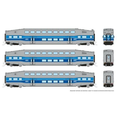 Rapido 546005 - N SCALE Bilevel Commuter Car: AMT Montreal: Set #2 (Cab: 2003 Coaches: 2021 2035)