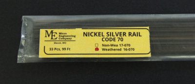 Micro Engineering 16070 - HO Scale Weathered Nickel Silver Rail - 3' Long Pieces -- Code 70 pkg(3...