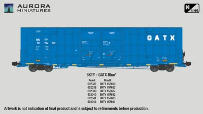 Aurora Miniatures 602042 - N Scale Greenbrier 7550cf 60' Plate F Boxcar - BKTY 157691 (GATX Blue)