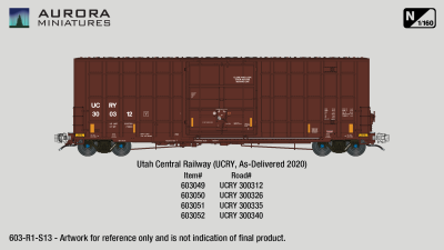 Aurora Miniatures 603051 - N Scale Gunderson 6276cf 50' Plate F Boxcar - UCRY 300335