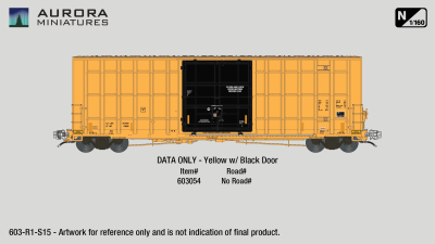 Aurora Miniatures 603054 - N Scale Gunderson 6276cf 50' Plate F Boxcar - DATA ONLY - Yellow w/ Bl...