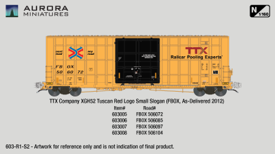 Aurora Miniatures 603008 - N Scale Gunderson 6276cf 50' Plate F Boxcar - FBOX 506104 (TTX Tuscan ...
