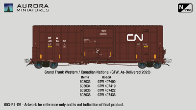 Aurora Miniatures 603033 - N Scale Gunderson 6276cf 50' Plate F Boxcar - GTW 407400